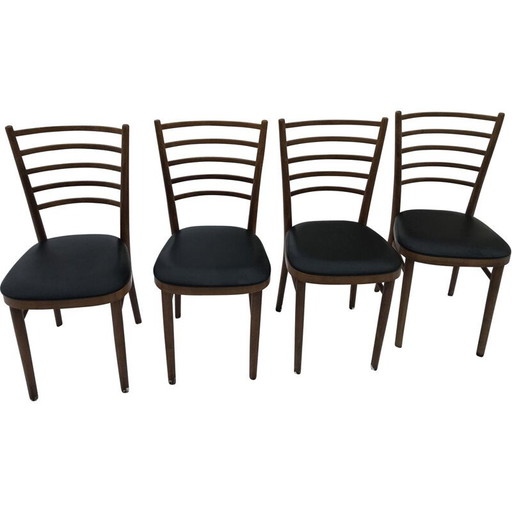 Set di 4 sedie vintage con barre in legno e skai anni '60