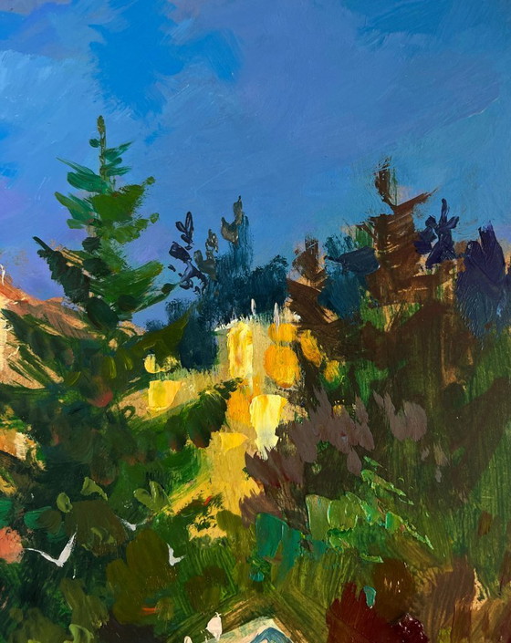 Image 1 of Original Oil Painting Summer City Landscape Streets that hide stories and dreams