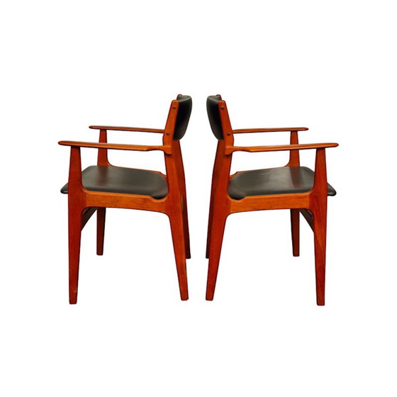 Image 1 of Ein Satz von 5 Dyrlum-Esszimmerstühlen (Teakholz und schwarzer Vinylpolsterung)