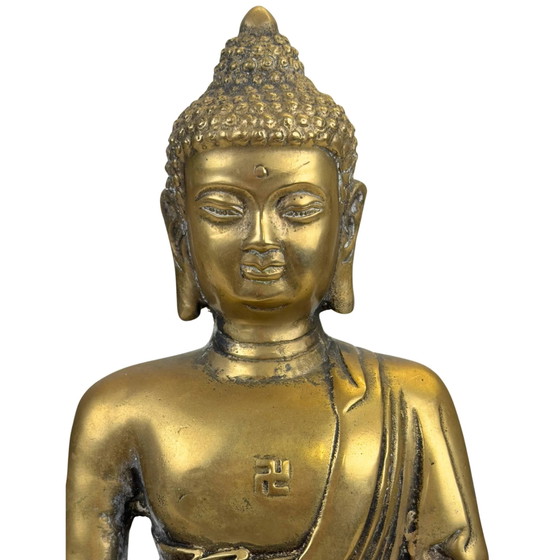 Gilded Medicine Buddha on Lotus Throne – Tibetan Style Bronze Sculpture (photo 9 of 11)