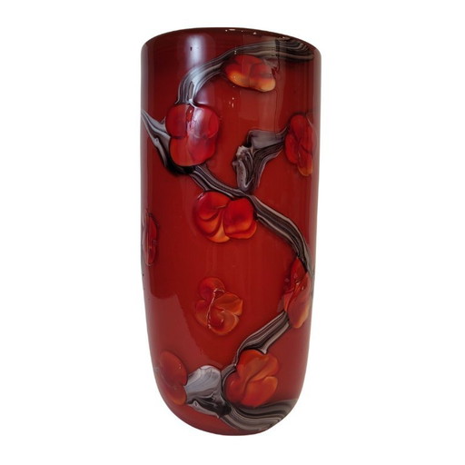 Jarrón floreado rojo, vidrio de Murano, 90’s - Italia