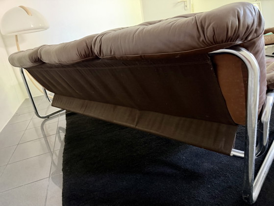 Image 1 of Ikea Borkum 3-zits fauteuil, origineel vintage uit de jaren 70, leer en chroom.