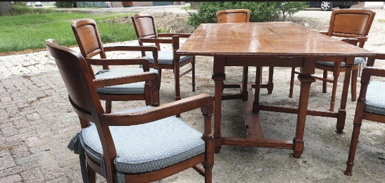 Image 1 of Kersenhout jugendstil eetkamer tafel met hangoren