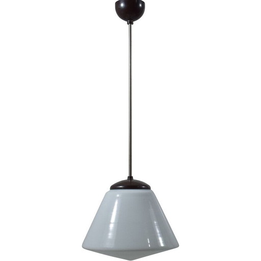 Lampada a sospensione modernista vintage, vetro opalino, 1930