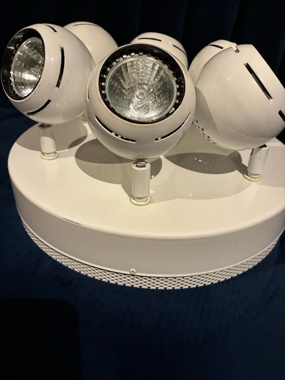 Rare Vintage Örsjö Puck Ceiling Light, 6-light, Åke Hultgren, Örsjö Belysning, Metal, White (photo 6 of 15)