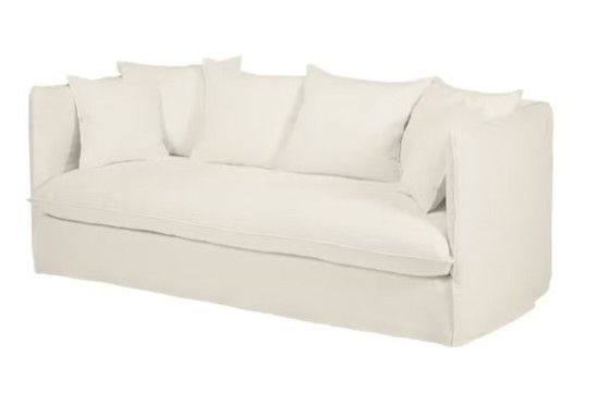 Divano letto in lino Louvain Maisons du Monde, Divani 3 posti, Tessile, Crema, Modern (foto 6 di 11)