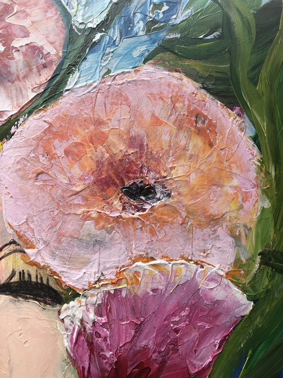 Image 1 of Lilian Frohn - abstract vrouwenportret met bloemen 