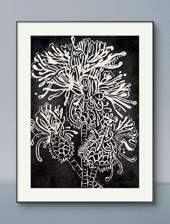 Image 1 of Espino negro, Impresión linograbada - A3, Tinta negra sobre papel blanco - Arte botánico impreso a mano