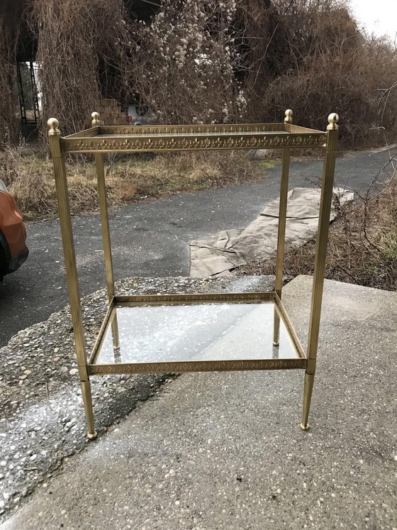 Hollywood Regency Style Brass and Glass Two-Tier Side Table, 1960s (photo 7 of 10)