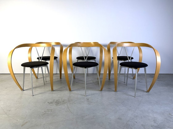 Revers Dining Chairs by Andrea Branzi for Cassina, 1993, Set of 6, Wood, Metal, Black, Modern (photo 12 of 13)