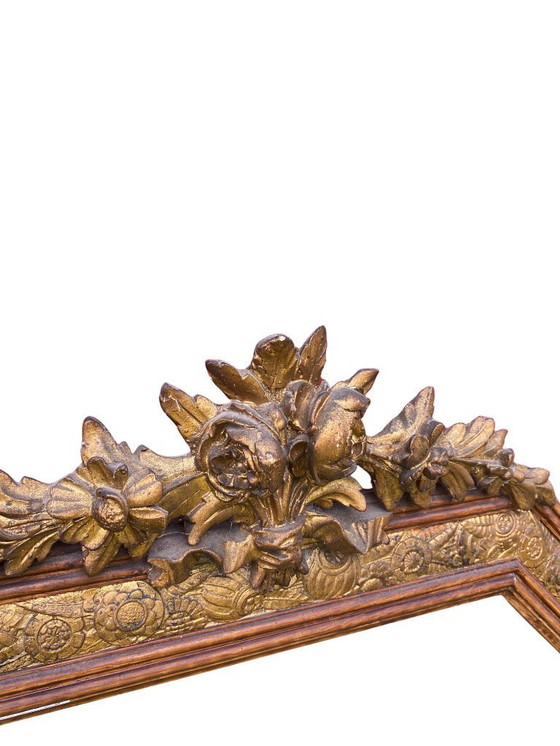 Image 1 of Grote verguld houten spiegel, Lodewijk XVI - Art Nouveau overgangsstijl, eind 19e eeuw