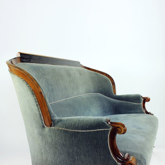 Image 1 of Divano Biedermeier unico in tessuto originale e impiallacciato in noce, Vienna, Austria 1825 circa