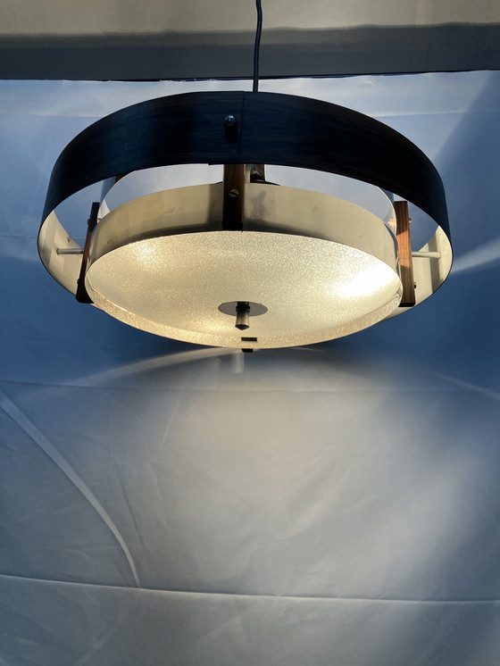 Image 1 of Vintage teak look Scandinavisch space age design hanglamp