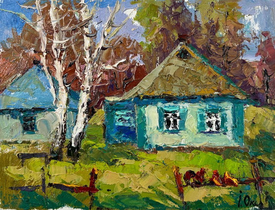 Image 1 of Original Oil Painting Day Village Landscape Whispers of spring