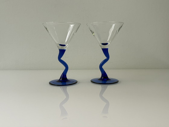 Image 1 of Set van twee 1980’s martini-glazen in Memphis-stijl van Liberty Glass