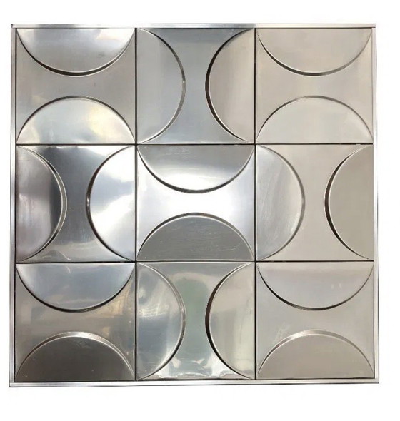 Image 1 of Grande decorazione da parete in acciaio inox – Arte cinetica – Design Space Age – Anni '70 – 92 × 92 cm