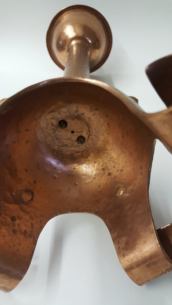 Image 1 of Candlestick, red copper, wrought iron, unique, 1940s-1944s