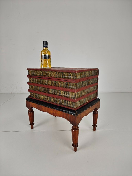 Leather imitation book box on stand – English, ca. 1830