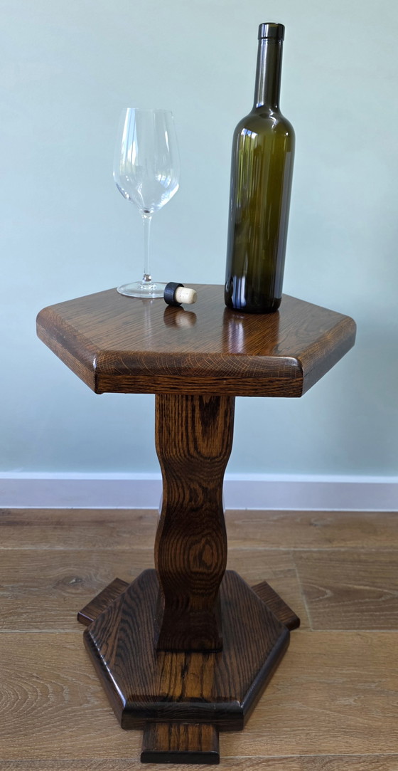 Image 1 of Table d'appoint en chêne massif – Table colonne vintage