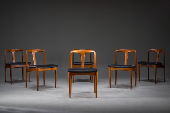 Image 1 of Juliane Dining Chairs in Teak and Black Leather by Johannes Andersen for Uldum Møbelfabrik, Denmark, 1960s, Set of 6