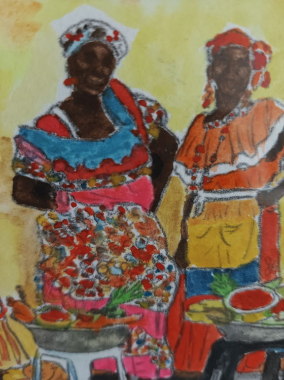 Acquerello "Streetfood, Port Louis Mauritius", Dipinti e disegni, Carta, Multicolore (foto 4 di 9)