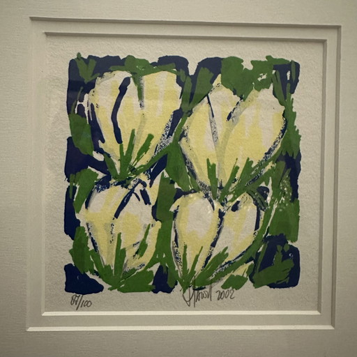 Yellow Tulips - Screen print by Ad van Hassel