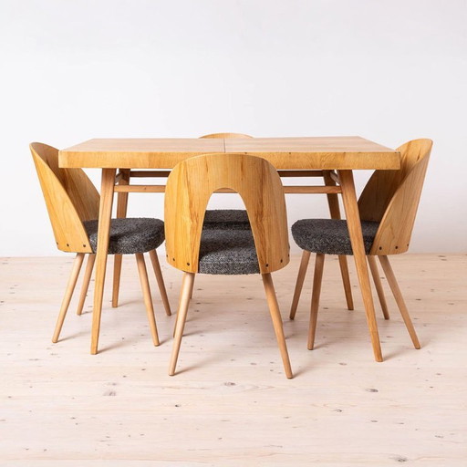 Eettafel met set van 4 eetkamerstoelen van Antonin Šuman, opnieuw gestoffeerd, Tsjechoslowakije, jaren 60