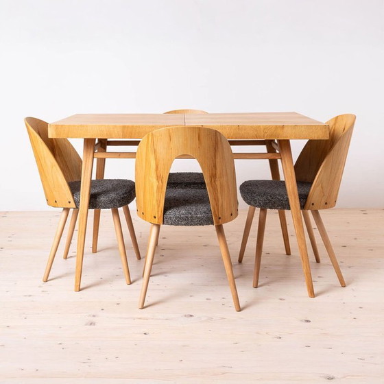 Image 1 of Dining Table with Set of 4 Dining Chairs by Antonin Šuman, Reupholstered, Czechoslovakia, 1960s