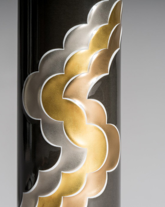 Image 1 of Natalie Sapone for Rosenthal Studio Line – Black Porcelain Vase with Metallic Ornaments, West Germany, 1960s–70s