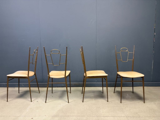Sedie da pranzo italiane in ottone, metà del XX secolo, anni '50 – eetkamerstoelen, Metal, Skai (photo 2 of 12)