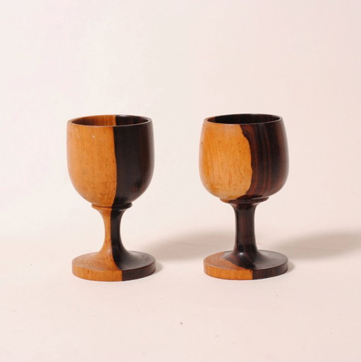 Carved wooden wine glasses, olive wood