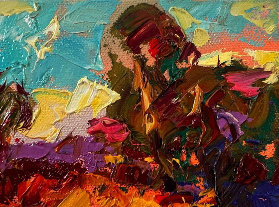 Image 1 of Original Oil Painting Autumn Nature Landscape Autumn Evening