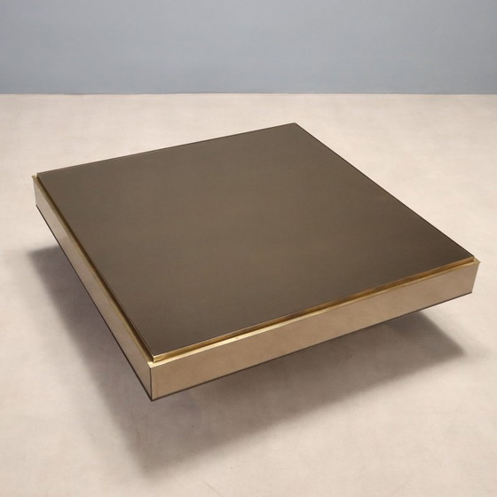 Image 1 of 1980s Smoked Glass and Brass Coffee Table