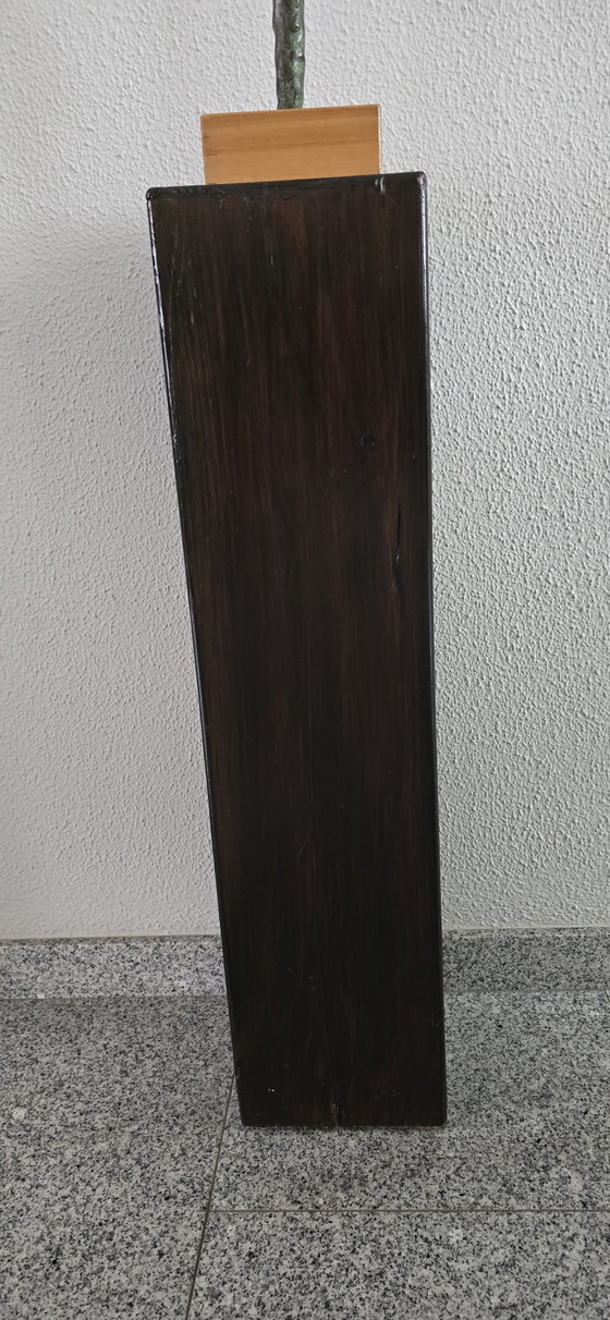 Moeder En Kind, Brons Op Eikenhouten Sokkel – Beeldhouwkunst, Bronze, Wood (photo 5 of 5)