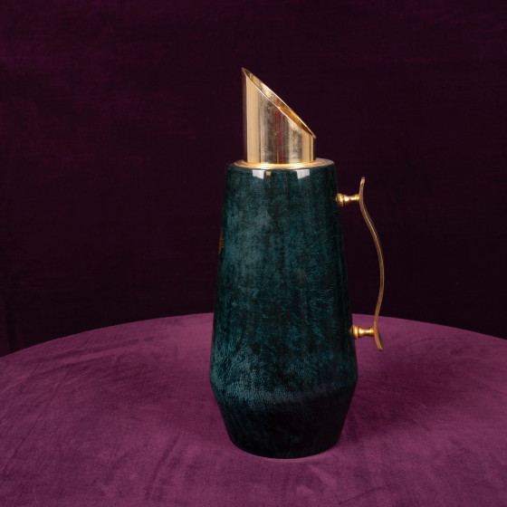 Aldo Tura Mod. 1278D Gedecoreerde Blauwe Geitenleren Perkament Thermoskan Italië 1950 – Decoratieve objecten (photo 11 of 18)