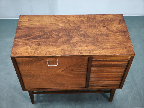 1960s Danish Modern Beech Wood Bar Cabinet with Tambour Door, Chest of drawers, Brown (photo 15 of 16)