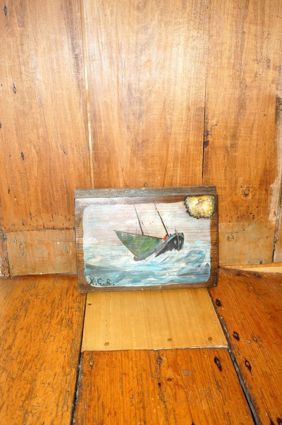 Image 1 of early 1900s sicilian ex voto painting * maritime votive folk art * grace received * italian devotional painting on wood
