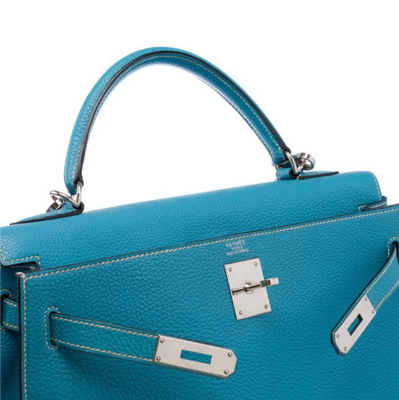 Image 1 of Borsa HERMES Kelly 32 in cuoio blu - 103442