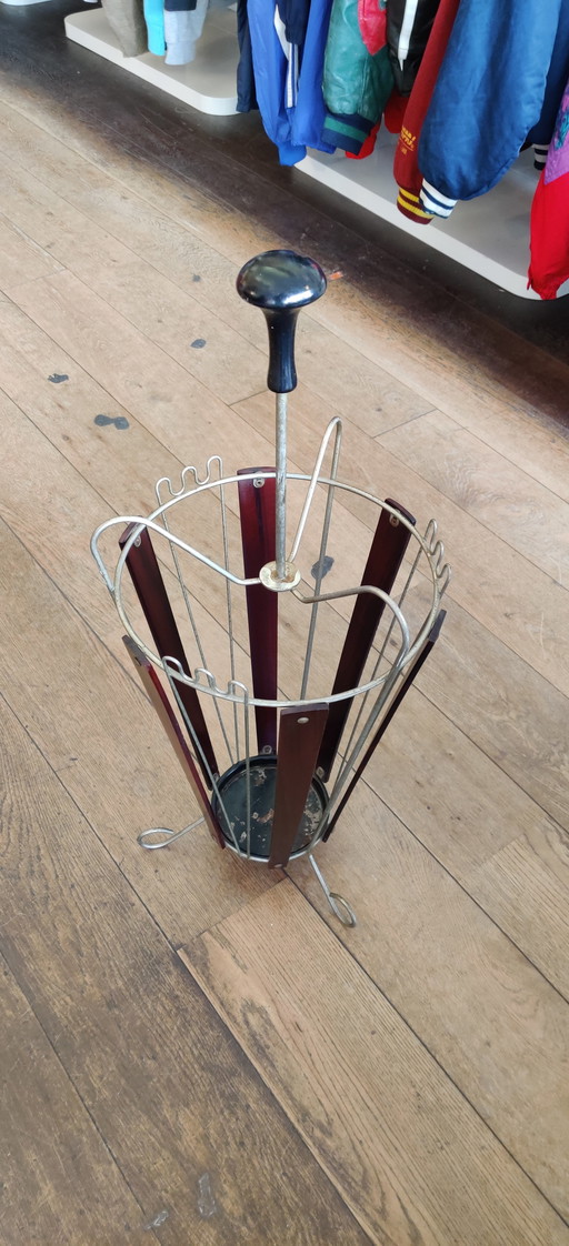 Vintage Umbrella Stand | Metal & Teak | Mid - Century Style