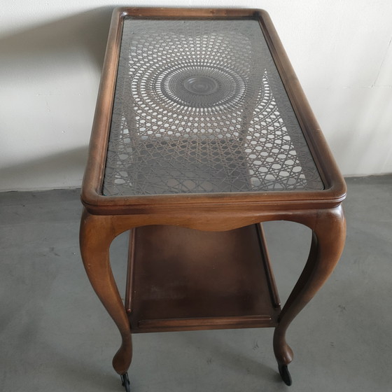 Image 1 of Vintage Webbing/Wicker Vitrine Serveerwagen/Bijzettafel (Chippendale Style)
