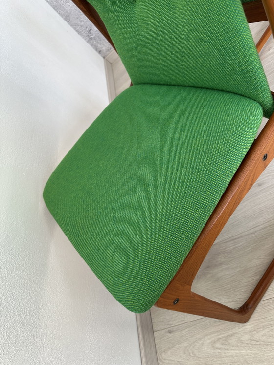 Set of 4 Danish teak chairs, green, 1970s/60s, Vamdrup – Dining chairs, Wood, Cotton (photo 8 of 13)