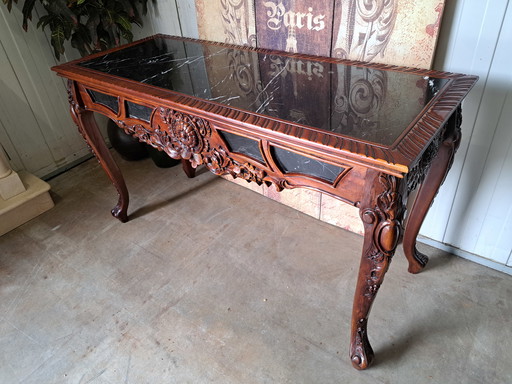Large side table, hall table, wall console with marble top dim. 153x60cm and 88cm high.
