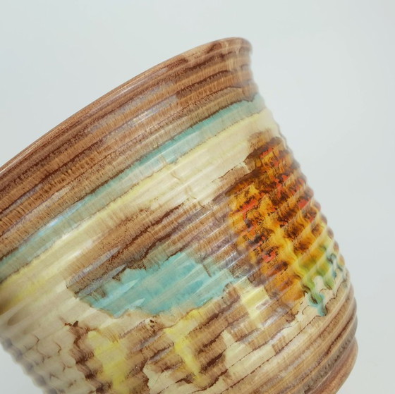 Image 1 of rare grand pot de fleurs art déco PLANT POT années 1930 en céramique dumler breiden goutte à goutte modèle 130/26