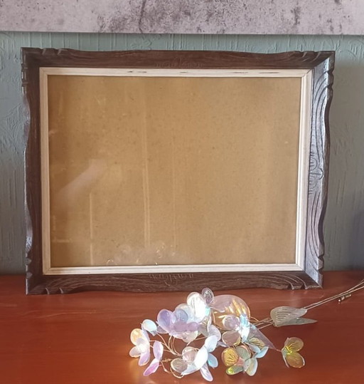Antieke houten fotolijst / schilderijlijst met houtsnijwerk (46x36 cm)