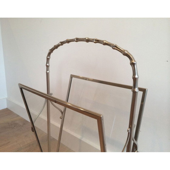 Image 1 of Vintage silver plated bronze faux-bamboo ringed magazine rack, 1940