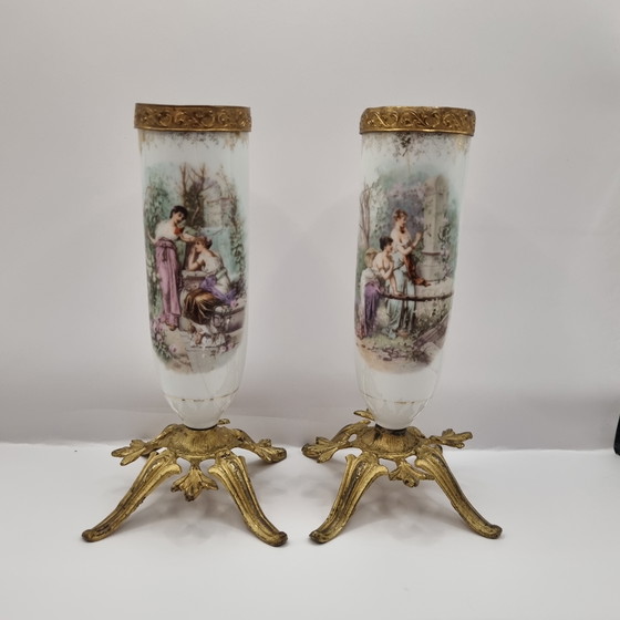 Image 1 of French porcelain castle vases, 19th century