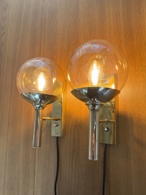 Set of 2 Wall Lamps by Svend Mejlstrøm for Mejlstrøm Belysning – Danish Brass & Glass Elegance