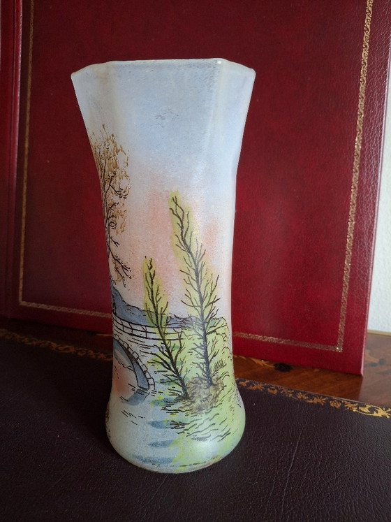 Image 1 of Jarrón de vidrio esmaltado firmado Legras, Art Nouveau, hacia 1900