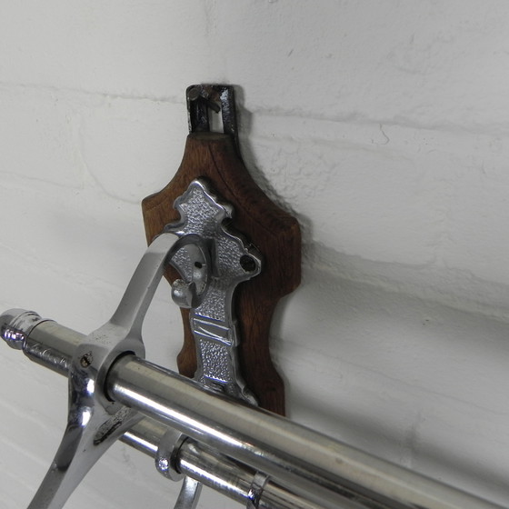 Image 1 of Chrome Art Deco Wall Coat Rack With 6 Hooks, 1930s