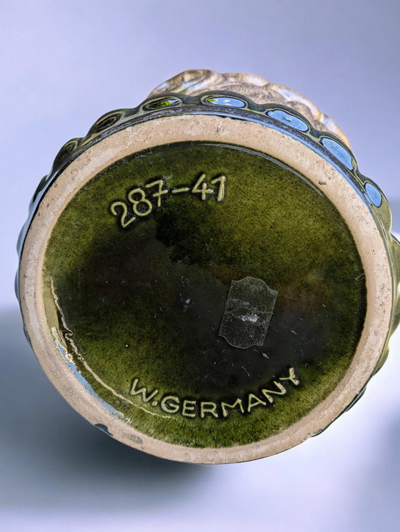 Image 1 of Scheurich 287-41 - grande vaso di metà secolo, ceramica vintage marrone chiaro con decoro floreale, Germania Ovest anni '60/